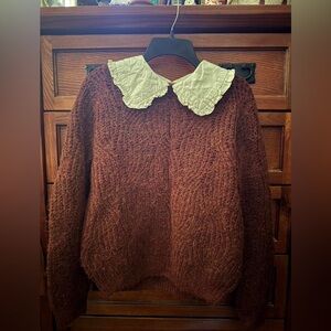 Zara Rust-Colored Sweater with White Ruffled Collar